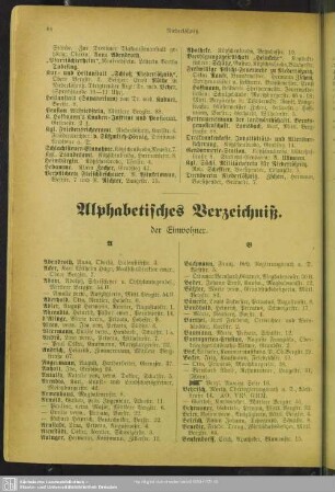 Einwohnerverzeichnis : Alphabetisches Verzeichniß der selbstständigen Einwohner