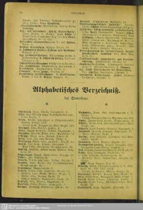 Einwohnerverzeichnis : Alphabetisches Verzeichniß der selbstständigen Einwohner