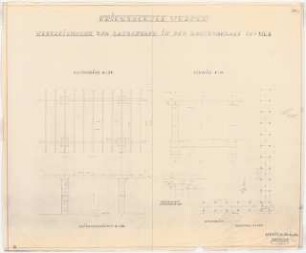 Gartenanlage Kriegsschule, Werder: Laubengang in der Gartenanlage: Grundriss 1:100, 1:20, Ansicht, Schnitt 1:20, Detail Säulenkopf: Ansicht 1:10