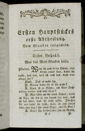 Ersten Hauptstückes erste Abtheilung. Vom Glauben insgemein.