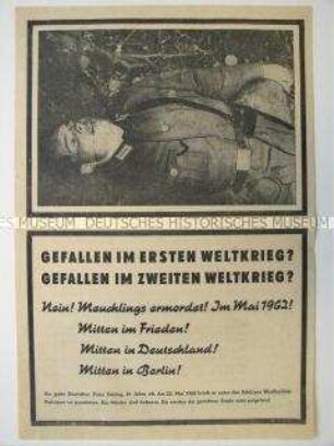 Flugblatt zur Ermordung eines DDR-Grenzsoldaten an der Berliner Mauer