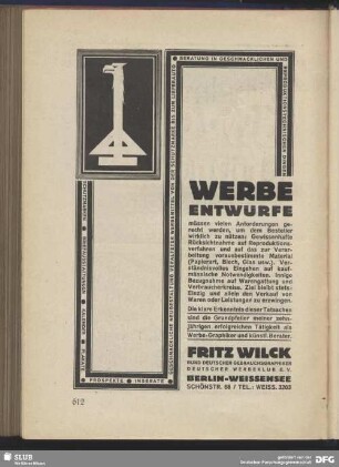 Werbe Entwürfe Fritz Wilck Berlin