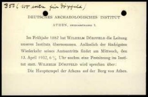 Festsitzung 50. Jubiläum des Amtsantritts W. Dörpfelds