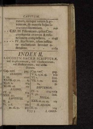 Index II. Locorum Sacræ Scripturæ, vel explicatorum, vel vindicatorum, vel illustratorum, vel adductorum.