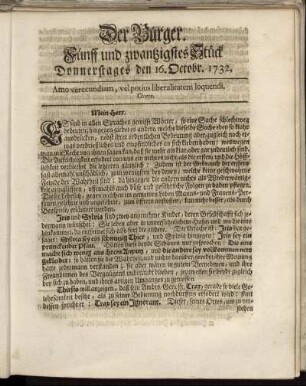 Fünff und zwanzigstes Stück Donnerstages den 16. Octobr. 1732.