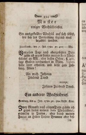 Muster einiger Wechselbriefen