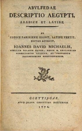 Abvlfedae Descriptio Aegypti : Arabice Et Latine