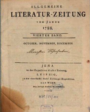 Allgemeine Literatur-Zeitung : ALZ ; auf das Jahr .... 1788,4, 1788, 4