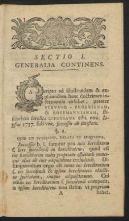Sectio I. Generalia Continens.