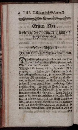 Erster Abschnitt. Von dem Gefühl oder Geschmack des Neuen