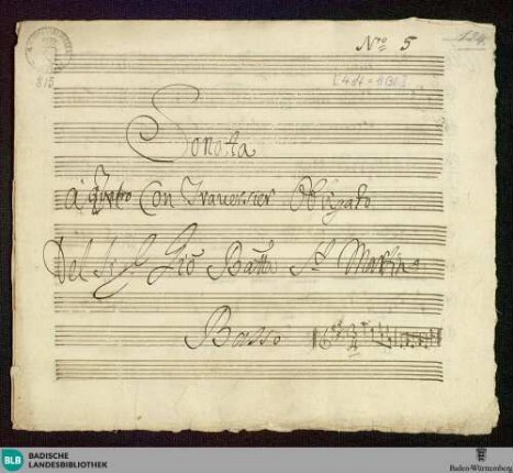Sonatas - Mus. Hs. 815 : fl, vl (2), b; A; GroF 881 FarinaS 2004 12