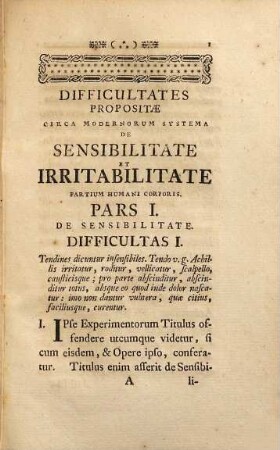 Difficultates circa modernorum systema de sensibilitate et irrationabilitate humani corporis