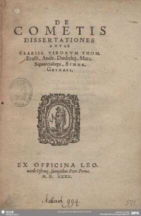 Commentarii duo, de ignitis meteoris unus, alter de cometarum causis atque significationibus