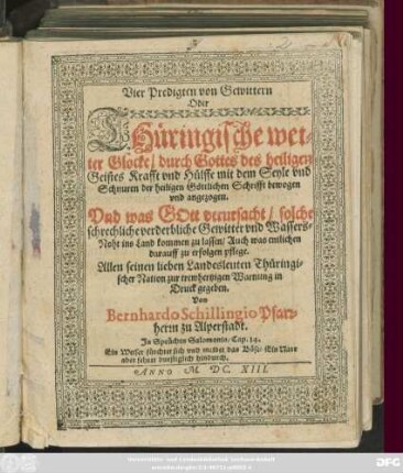 Vier Predigten von Gewittern Oder Thüringische wetter Glocke ...