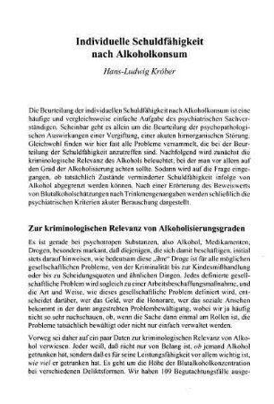 27-42, Individuelle Schuldfähigkeit nach Alkoholkonsum