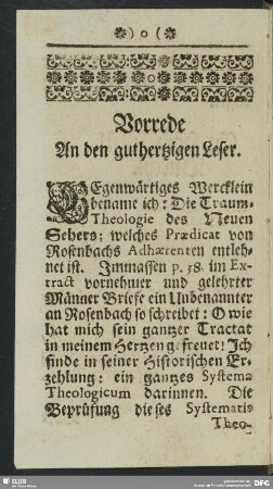 Vorrede an den guthertzigen Leser