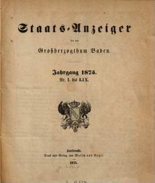 Staatsanzeiger für das Großherzogtum Baden. 1875