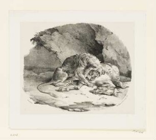 Löwe, ein Pferd verschlingend, Blatt 2 der Folge "Suite de sept petites Pièces"
