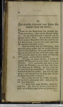III. Das römische Carneval vom Herrn Geheimde-Rath von Göthe