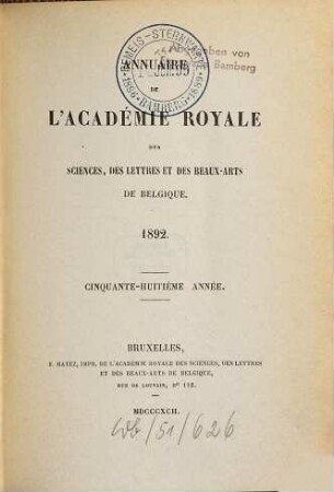 Annuaire. 58. 1892