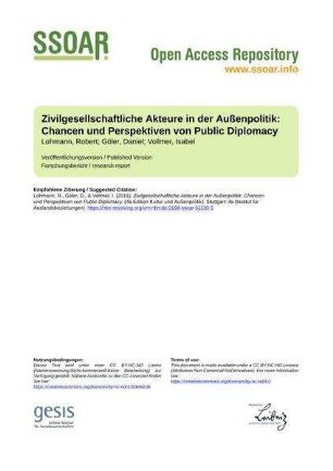 Zivilgesellschaftliche Akteure in der Außenpolitik: Chancen und Perspektiven von Public Diplomacy