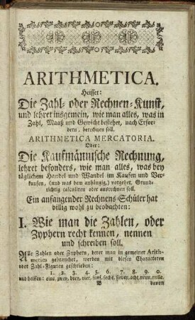 Arithmectica. - Regula de Tri, in ganzen Zahlen.