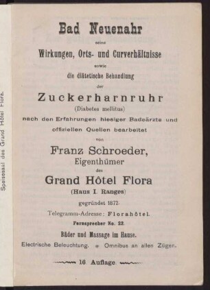 Bad Neuenahr seine Wirkungen, Orts- und Curverhältnisse sowie diätetische Behandlung der Zuckerharnruhr (Diabetes mellitus)