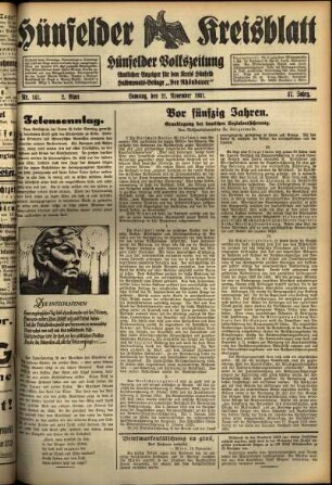 Zweite Ausgabe vom Samstag, den 21. November 1931.