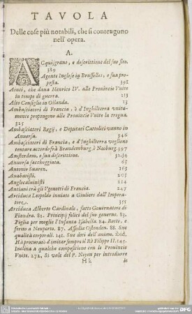 Tavola, Delle cose piu notabili, che si contengono nell opera