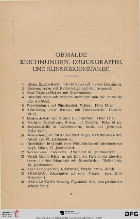 Gemälde, Zeichnungen, Druckgraphik und Kunstgegenstände (Nr. 1-564)