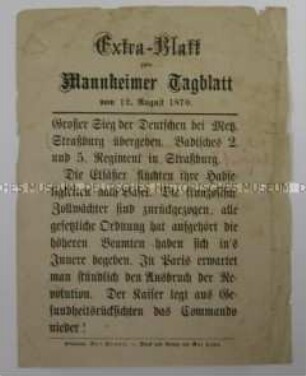 Extra-Blatt zum Mannheimer Tagblatt vom 12. August 1870.