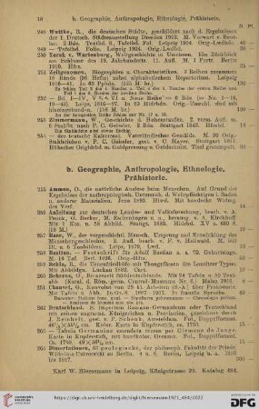 b. Geographie, Anthropologie, Ethnologie, Prähistorie (Nr. 255 - 307)