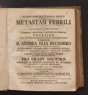 Dissertatio Inavgvralis Medica De Metastasi Febrili