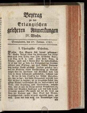 IV. Woche. Sonnabends, den 27. Januar. 1787.