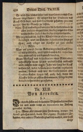 430-440, Tit. XLII. Von Arresten.; Tit. XLIII. Von der Sequestration.; Tit. XLIV. Von Pfändungen.