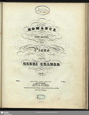 Romance sans paroles pour le piano : op. 21