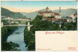 Elbogen. Schloss mit Brücke über die Eger