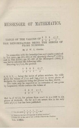 Table of the values of ... The denominators being the series of prime numbers.