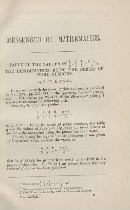 Table of the values of ... The denominators being the series of prime numbers.