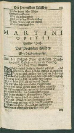 Martini Opitii Drittes Buch Der Poetische Wälder. Uber Leichbegängnüsse.