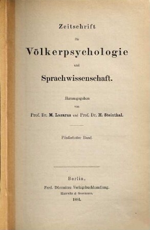 Zeitschrift für Völkerpsychologie und Sprachwissenschaft. 15, 15. 1884