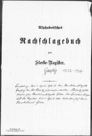 Alphabetisches Namenverzeichnis zum Sterberegister Gaußig