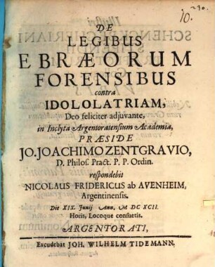 De legibus Ebraeorum forensibus contra idololatriam