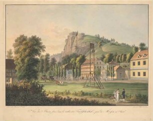 Die Kaltwasser-Heilanstalt Buschbad (Meißen-Buschbad) unterhalb des Götterfelsens im Triebischtal südwestlich von Meißen