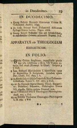 III. Apparatus ad Theologiam Exegeticam.