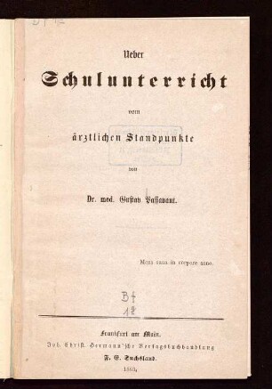 Ueber Schulunterricht vom ärztlichen Standpunkte