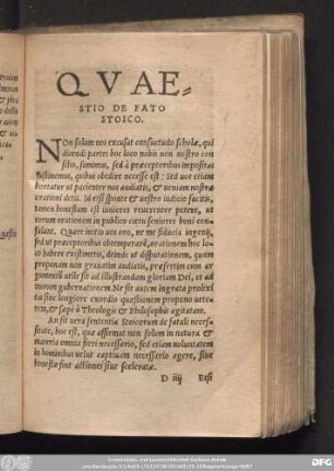 Quaestio De Fato Stoico.