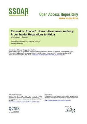 Rezension: Rhoda E. Howard-Hassmann, Anthony P. Lombardo: Reparations to Africa
