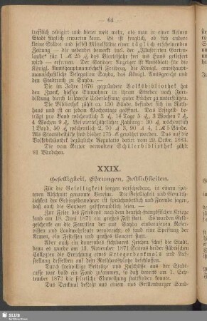 XXIX. Geselligkeit, Ehrungen, Festlichkeiten. XXX. Oeffentliche Anlagen und Plätze. XXXI. Gesundheitswesen und Gesundheitspolizei