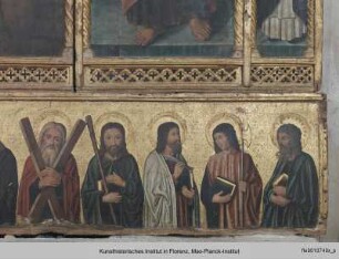 Polyptychon mit Taufe Christi, Schmerzensmann und Heiligen : Predella mit Christus und den Aposteln